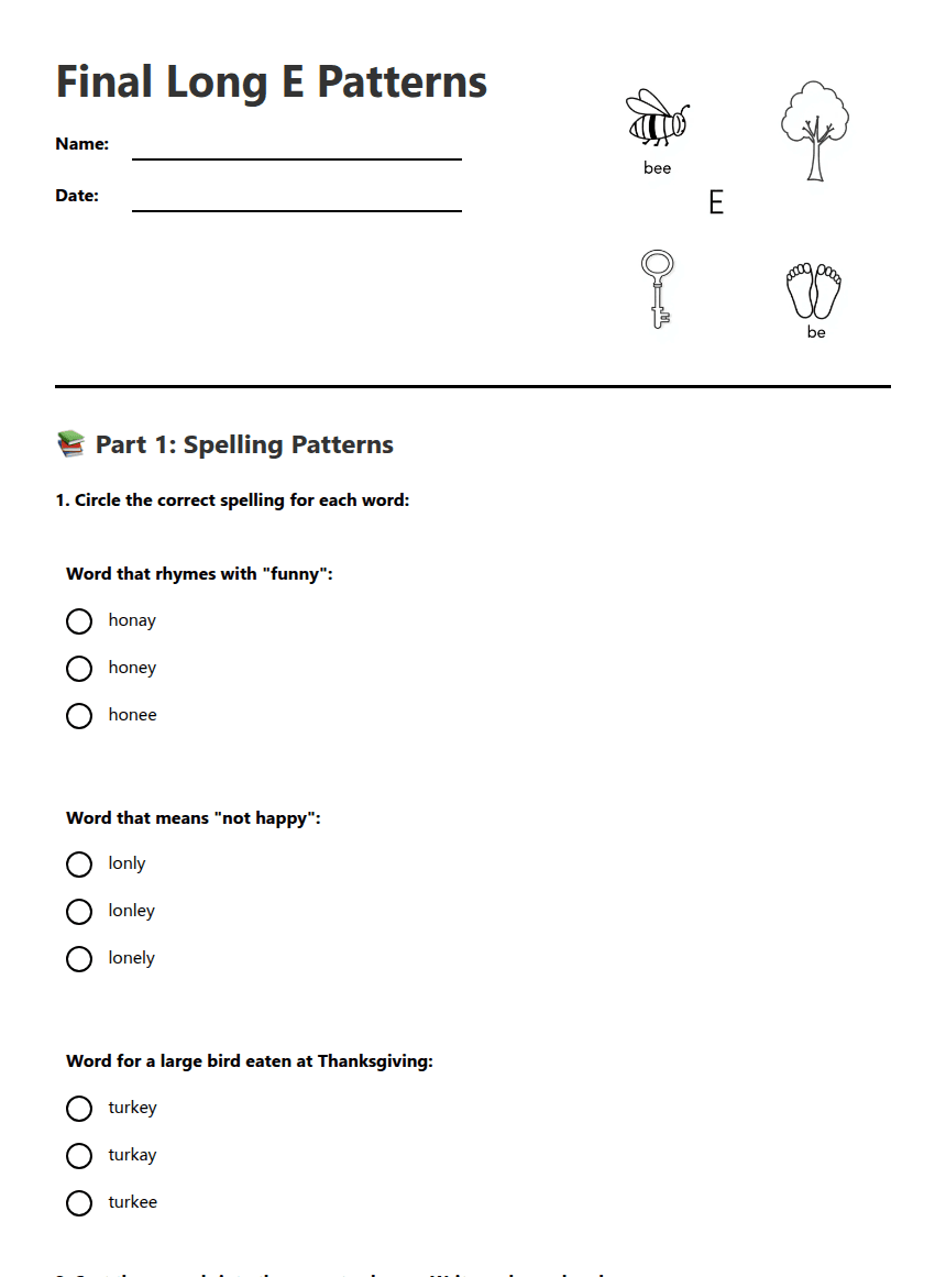 Final Long E Patterns worksheet preview