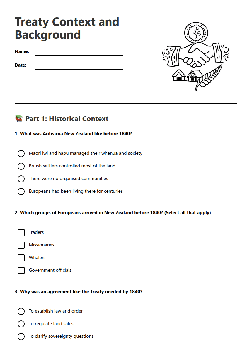 Treaty Context and Background worksheet preview