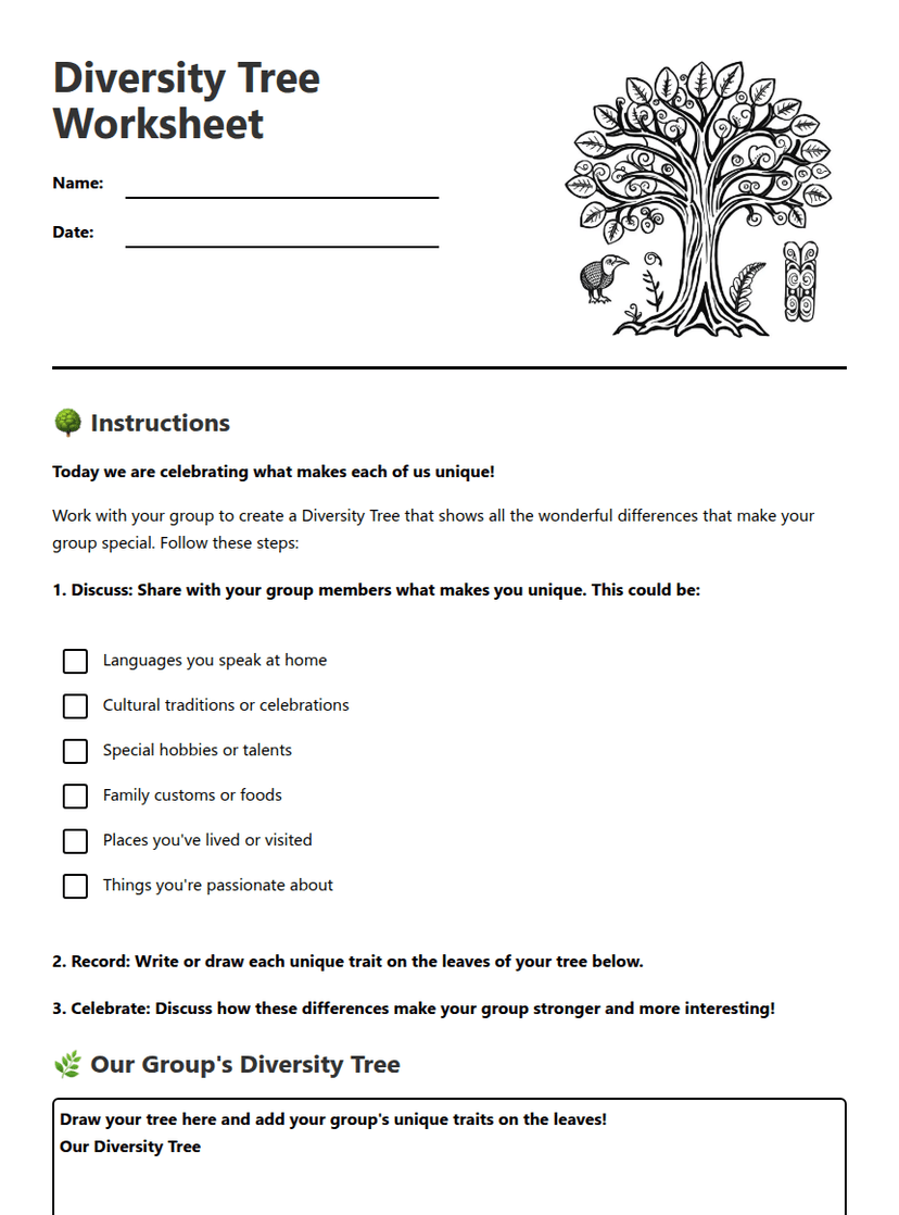 Diversity Tree Worksheet