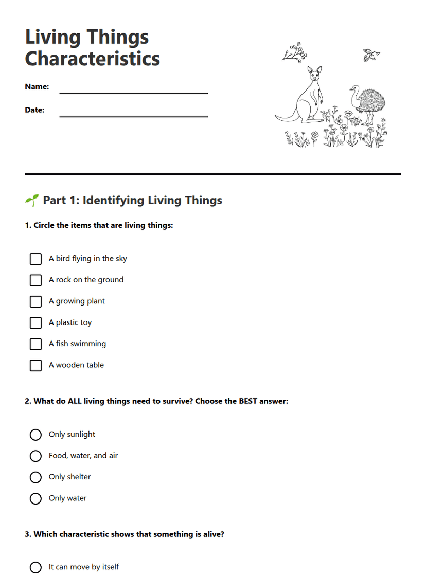 Living Things Characteristics