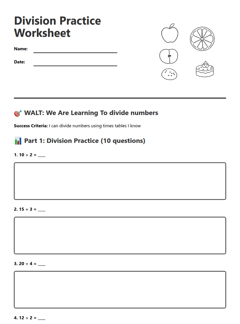Division Practice Worksheet
