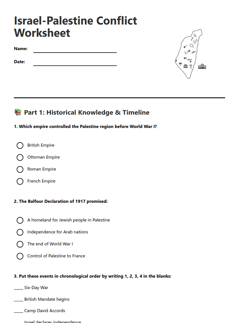 Israel-Palestine Conflict Worksheet