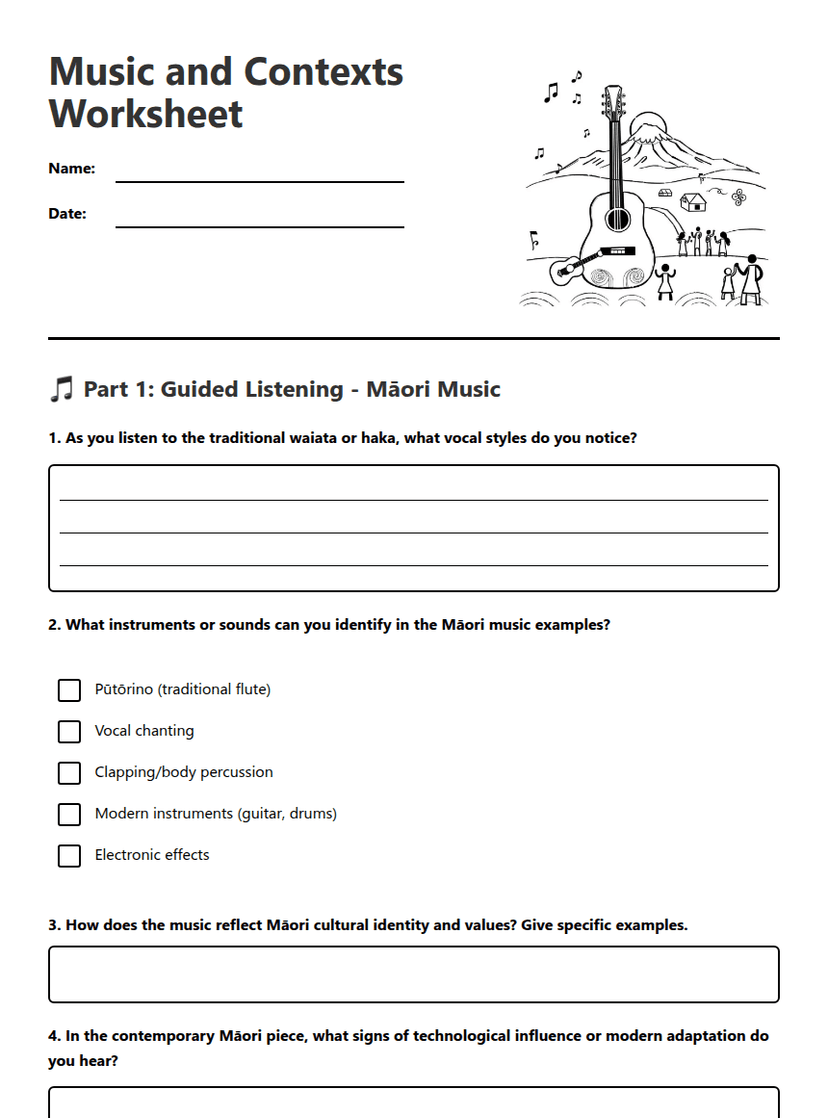 Music and Contexts Worksheet
