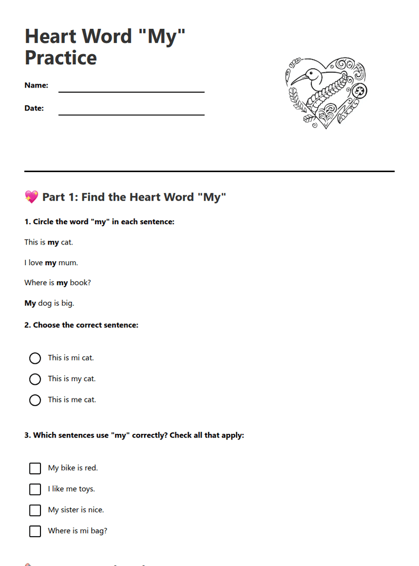 Heart Word "My" Practice