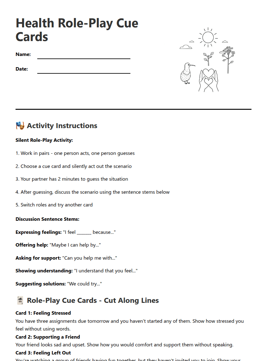 Health Role-Play Cue Cards worksheet preview