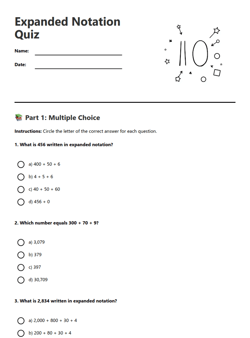 Expanded Notation Quiz