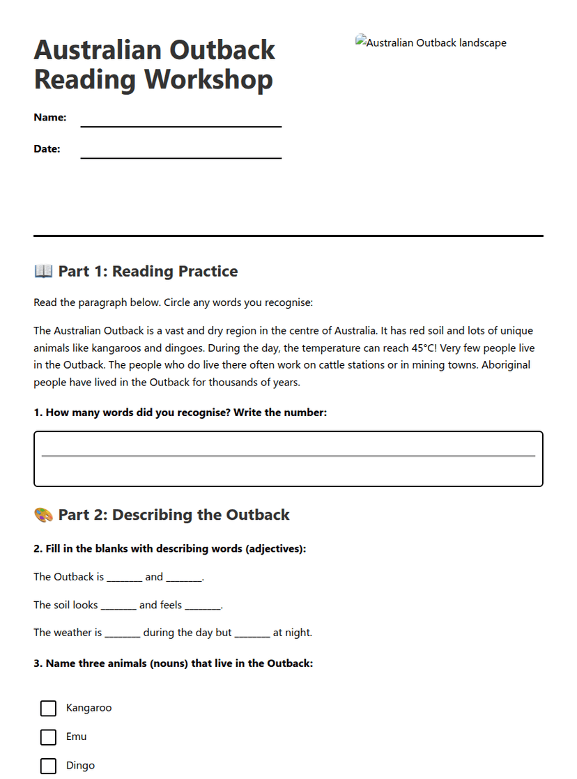 Australian Outback Reading Workshop