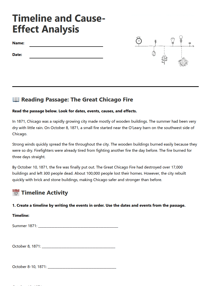 Timeline and Cause-Effect Analysis worksheet preview