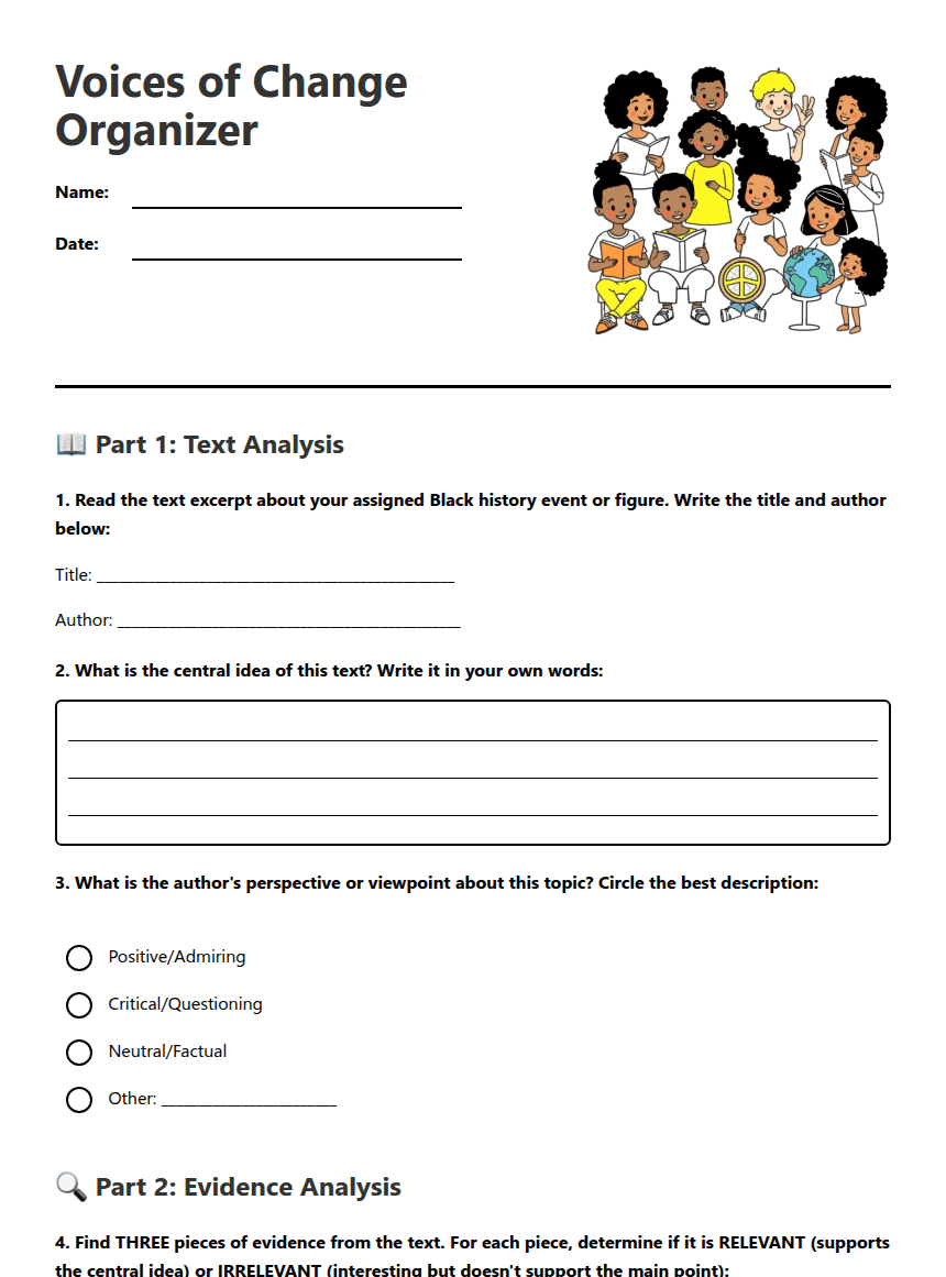 Voices of Change Organizer worksheet preview