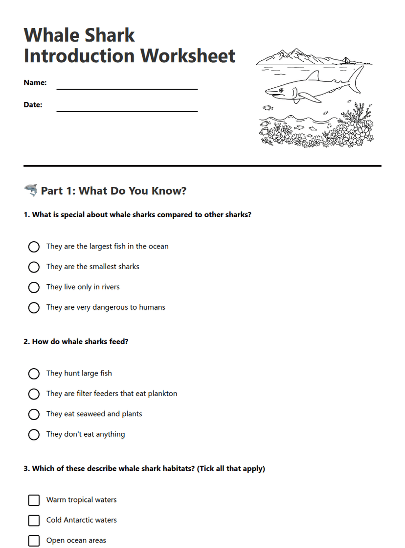 Whale Shark Introduction Worksheet