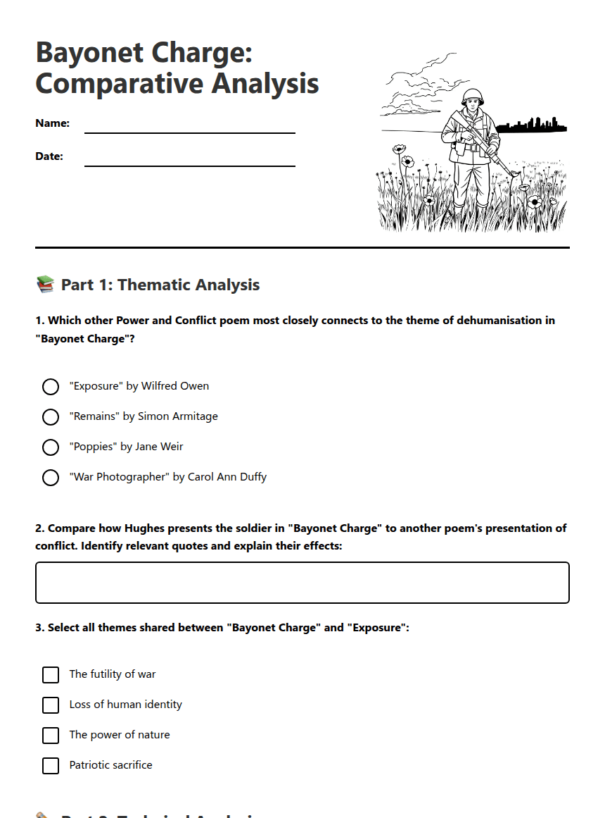 Bayonet Charge: Comparative Analysis worksheet preview