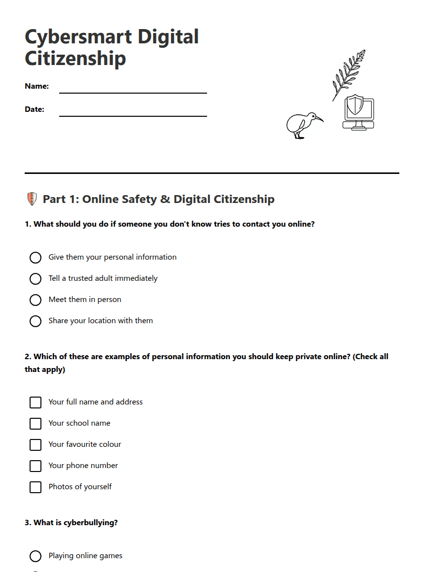 Cybersmart Digital Citizenship worksheet preview