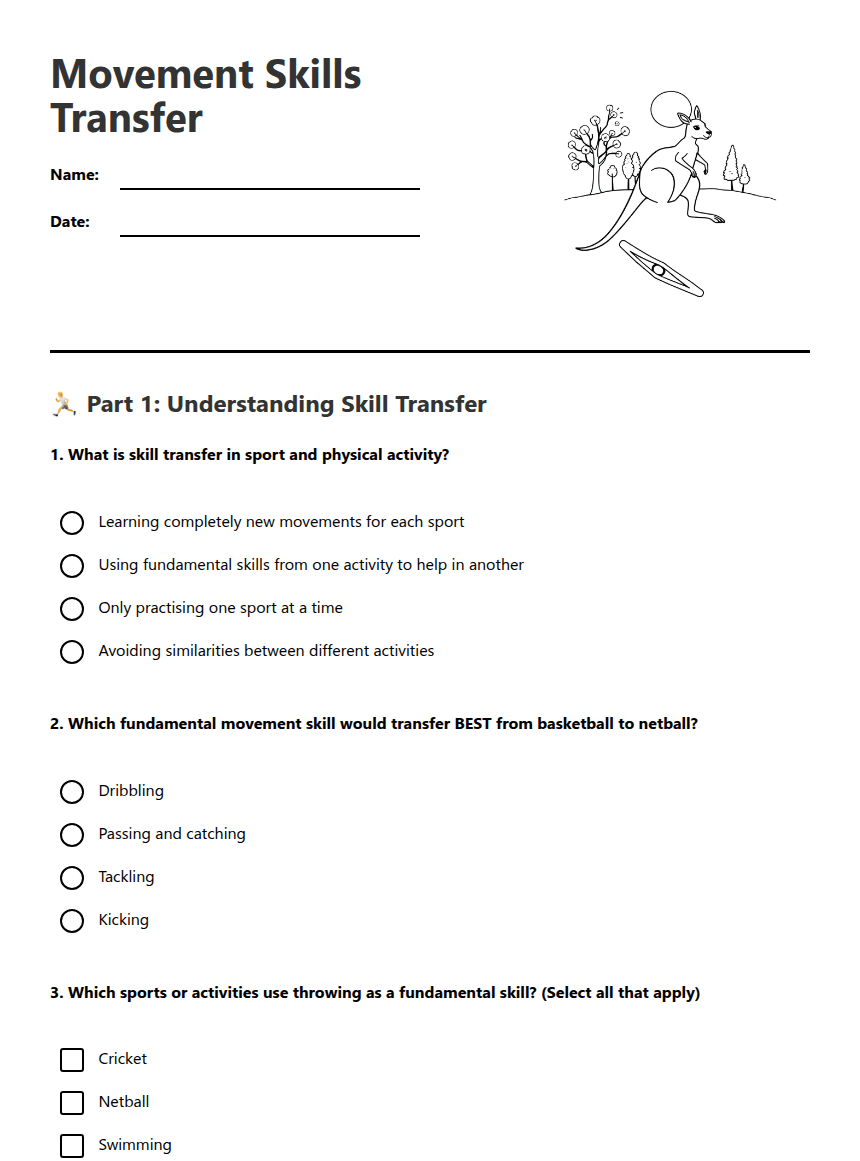 Movement Skills Transfer worksheet preview