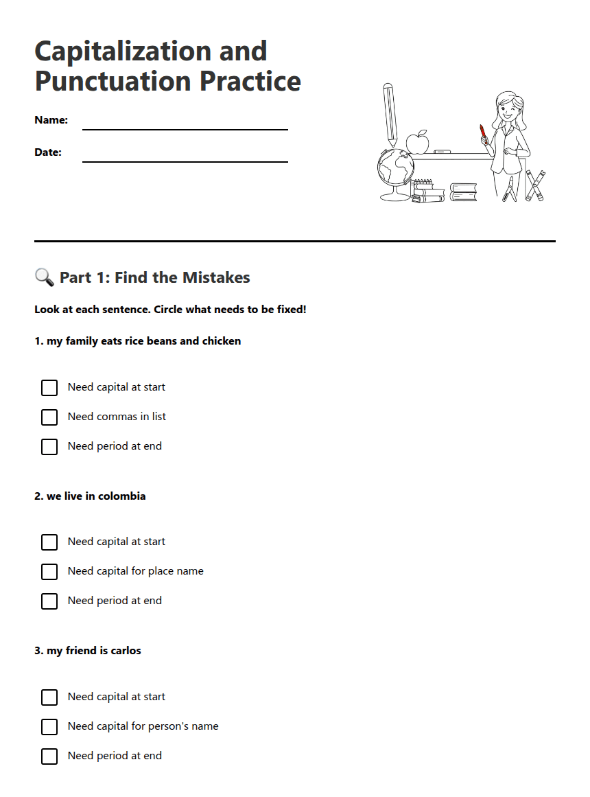 Capitalization and Punctuation Practice worksheet preview