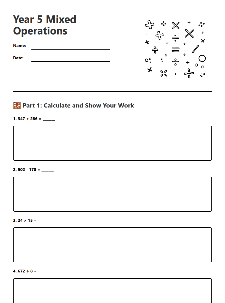 Year 5 Mixed Operations worksheet preview