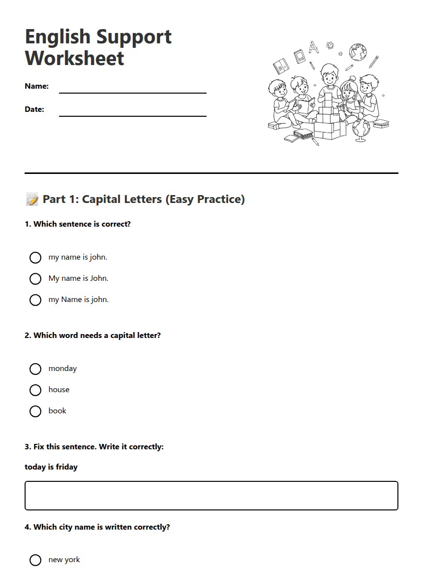 English Support Worksheet worksheet preview