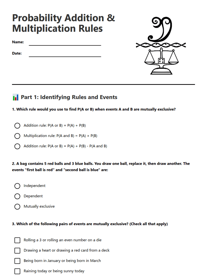 Probability Addition Multiplication Rules
