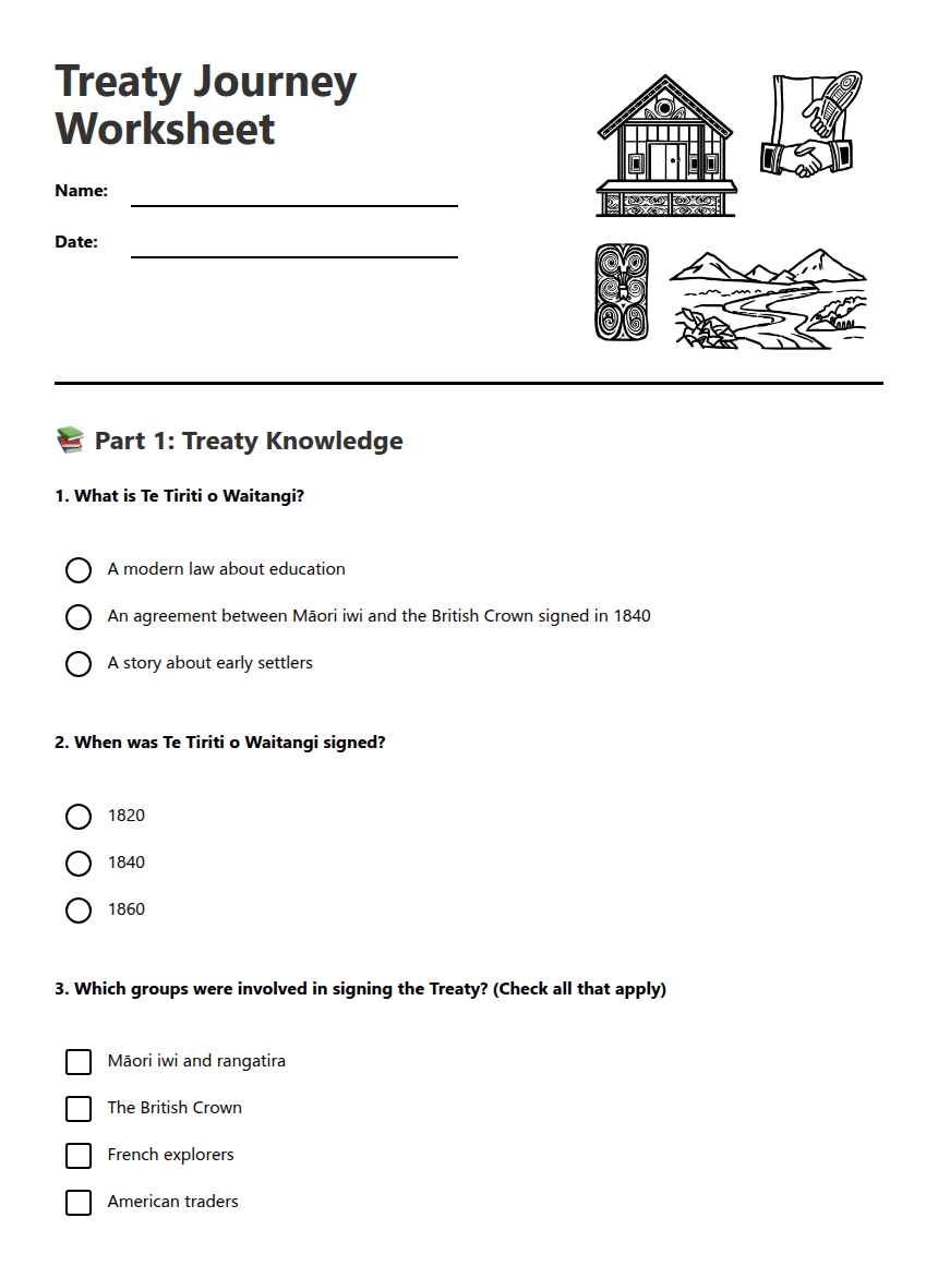 Treaty Journey Worksheet worksheet preview