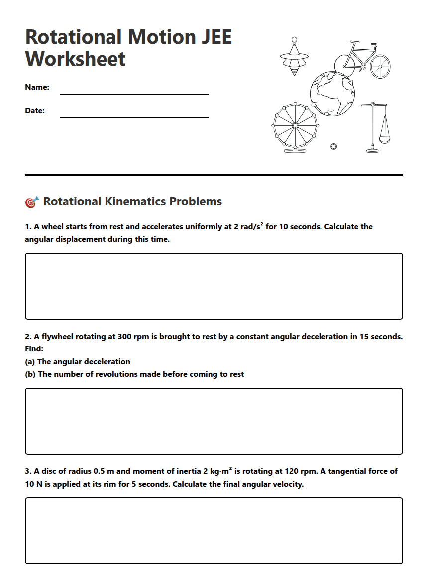 Rotational Motion JEE Worksheet worksheet preview