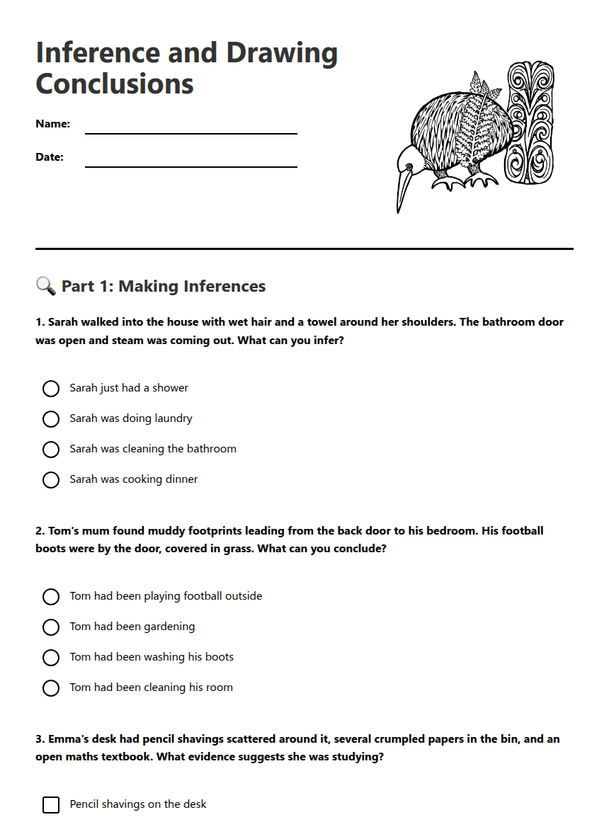 Inference and Drawing Conclusions worksheet preview