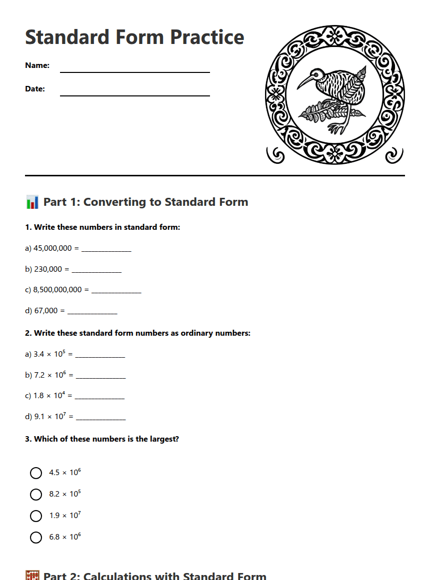 Standard Form Practice worksheet preview