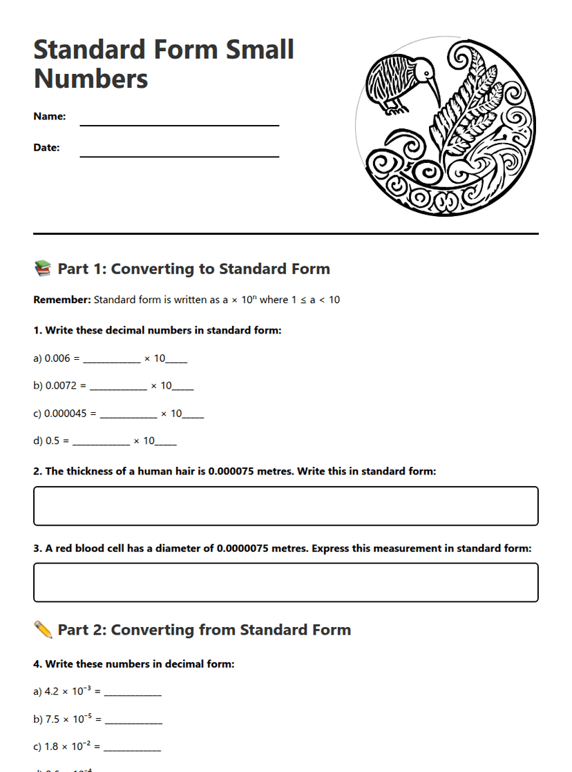 Standard Form Small Numbers