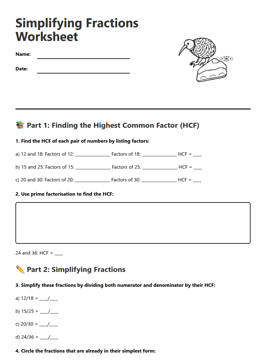 Simplifying Fractions Worksheet worksheet preview