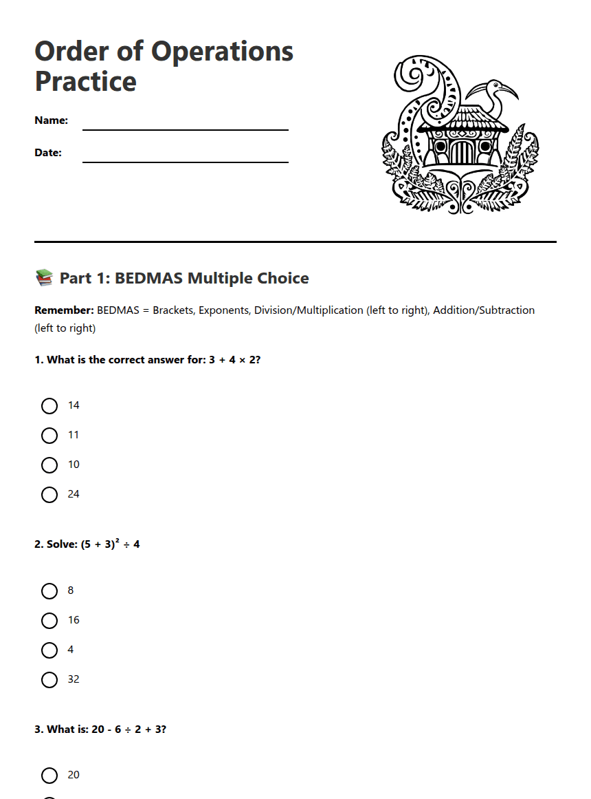 Order of Operations Practice worksheet preview