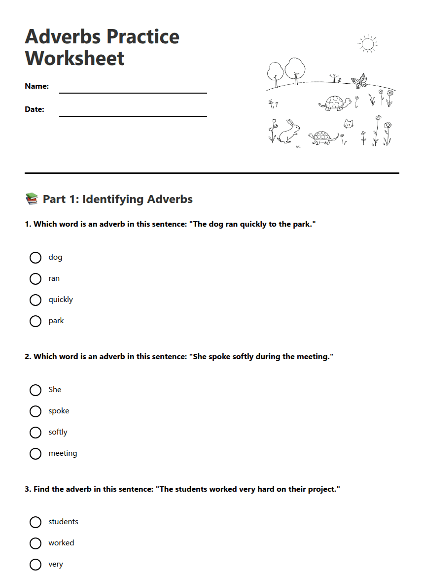 Adverbs Practice Worksheet worksheet preview