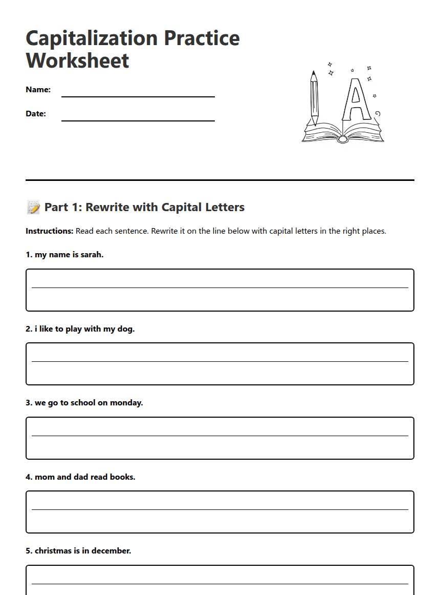 Capitalization Practice Worksheet worksheet preview