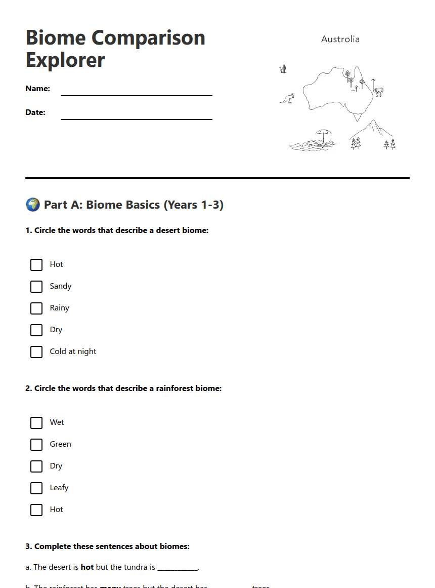 Biome Comparison Explorer worksheet preview