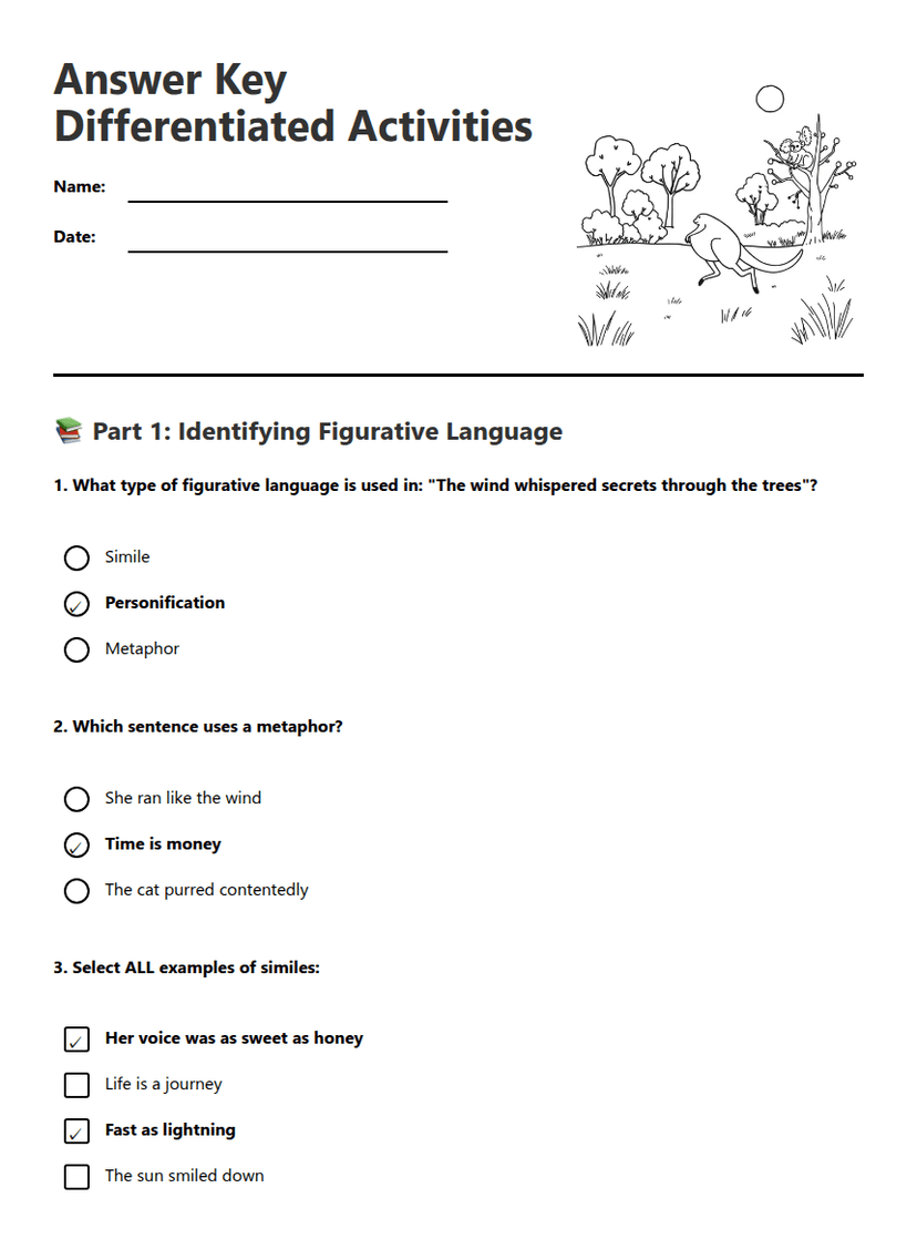 Answer Key Differentiated Activities