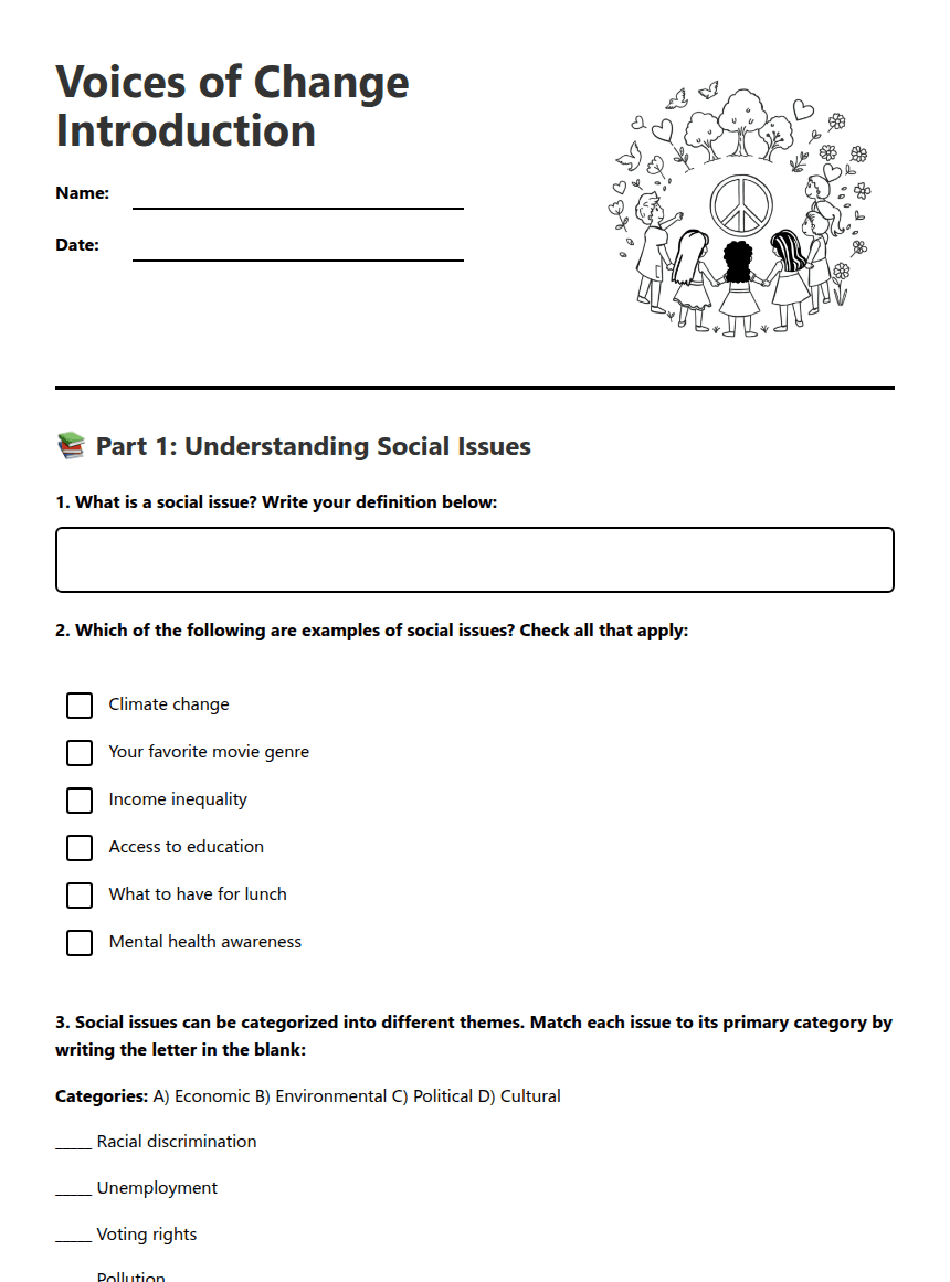 Voices of Change Introduction worksheet preview