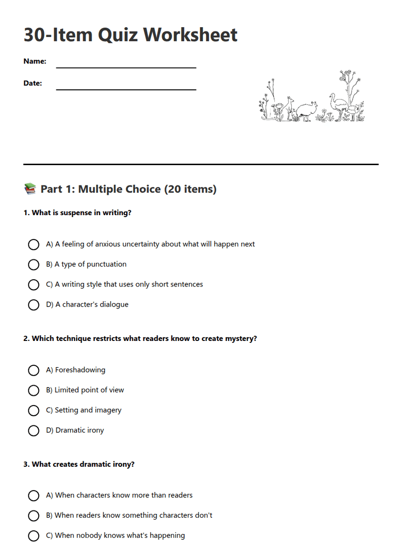 30-Item Quiz Worksheet