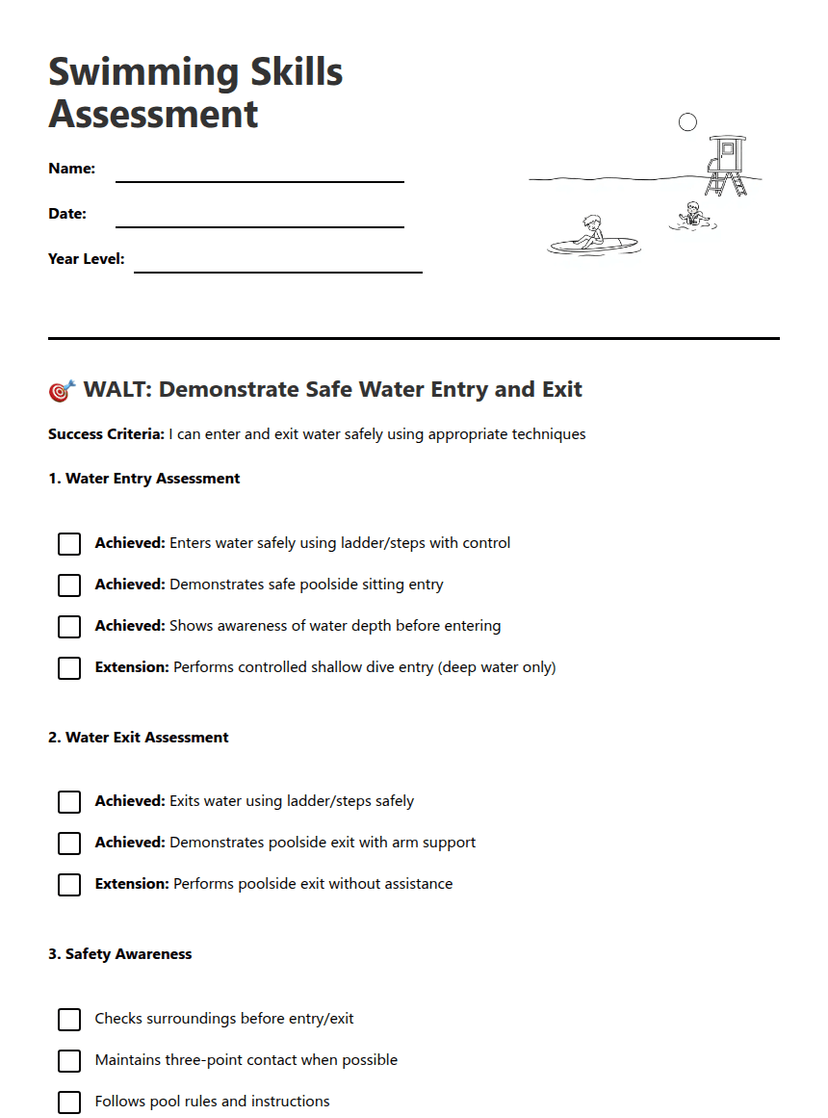 Swimming Skills Assessment