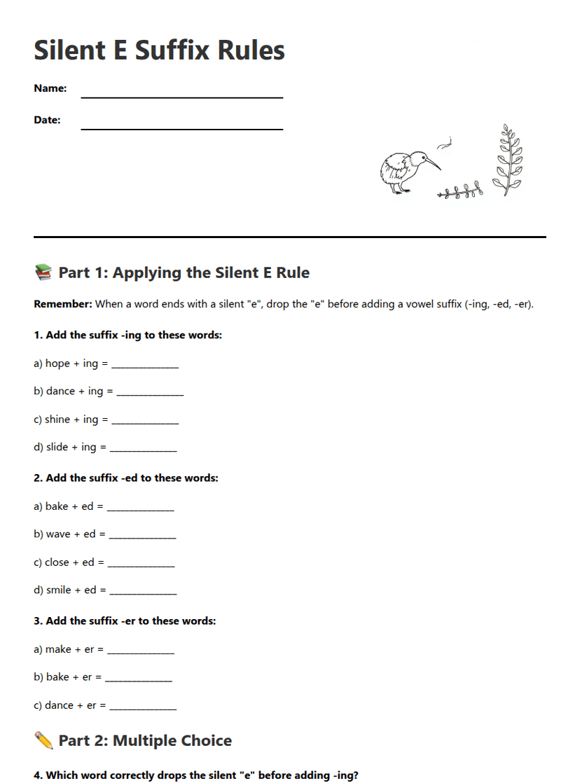 Silent E Suffix Rules