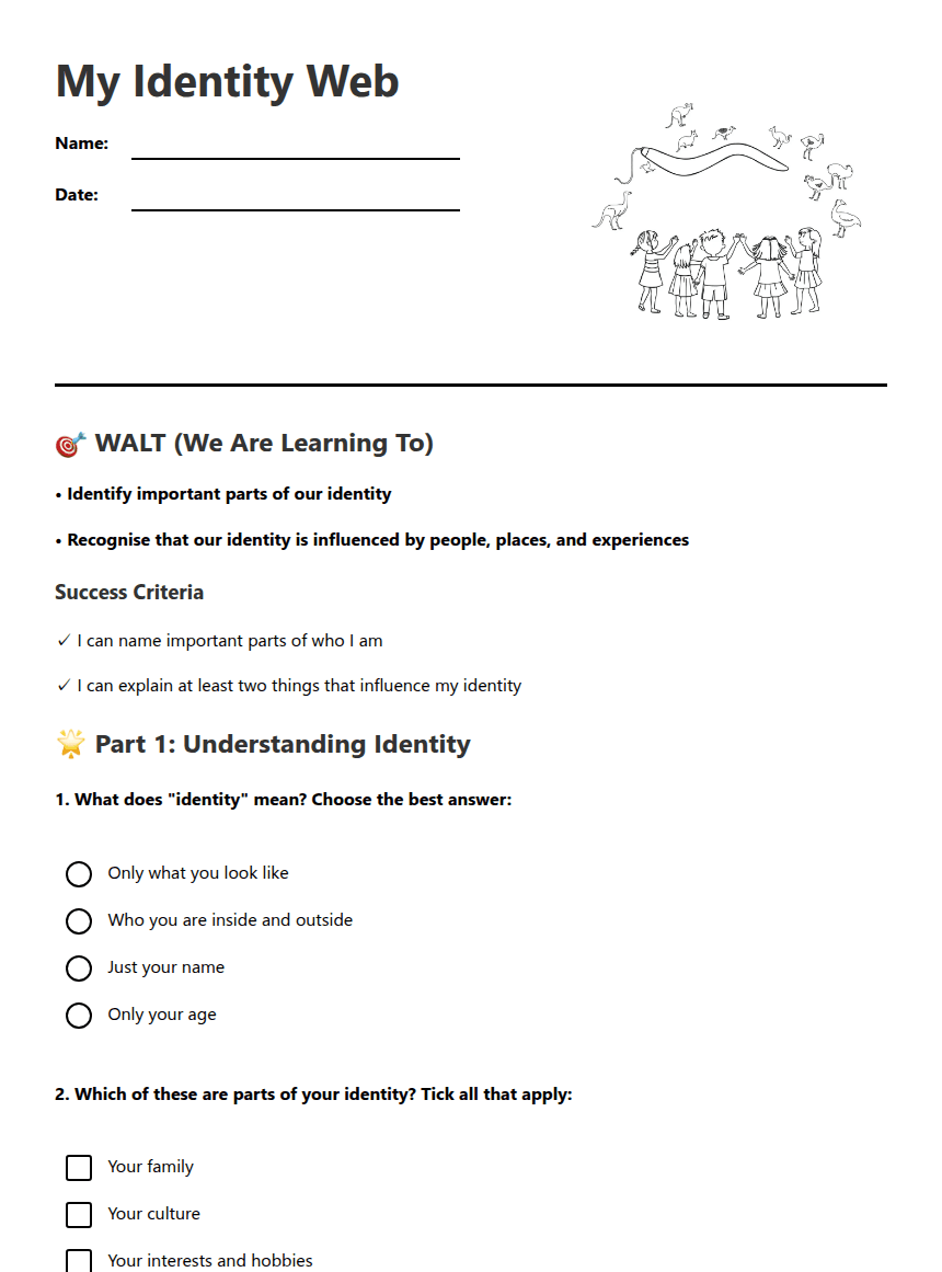 My Identity Web worksheet preview