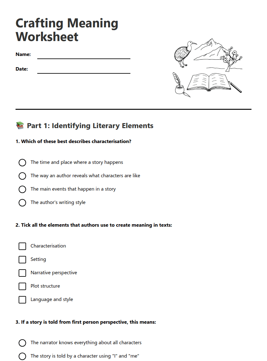 Crafting Meaning Worksheet worksheet preview