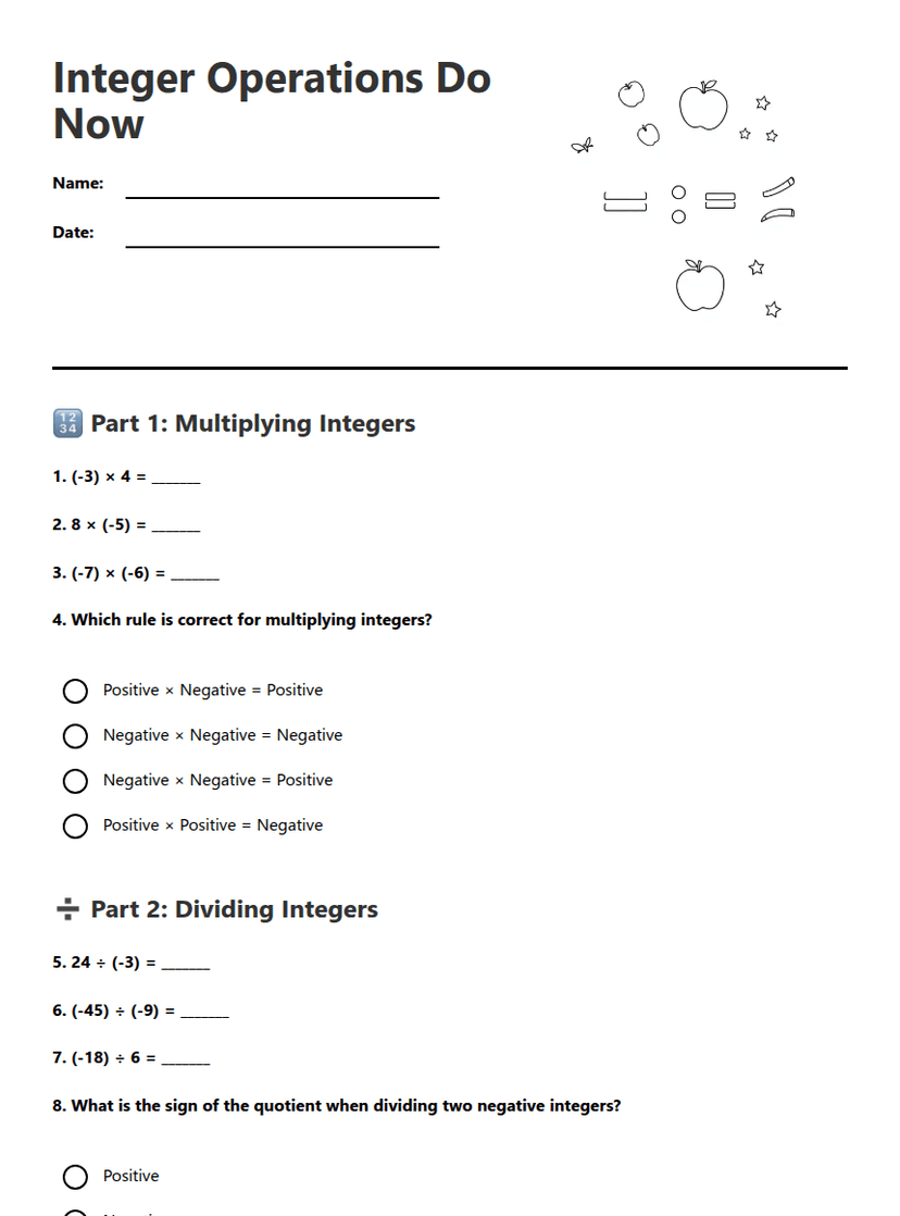 Integer Operations Do Now