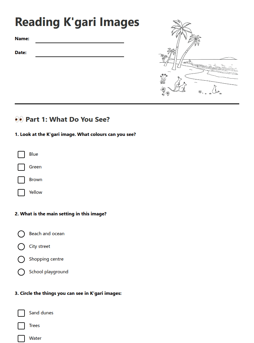 Reading K'gari Images worksheet preview
