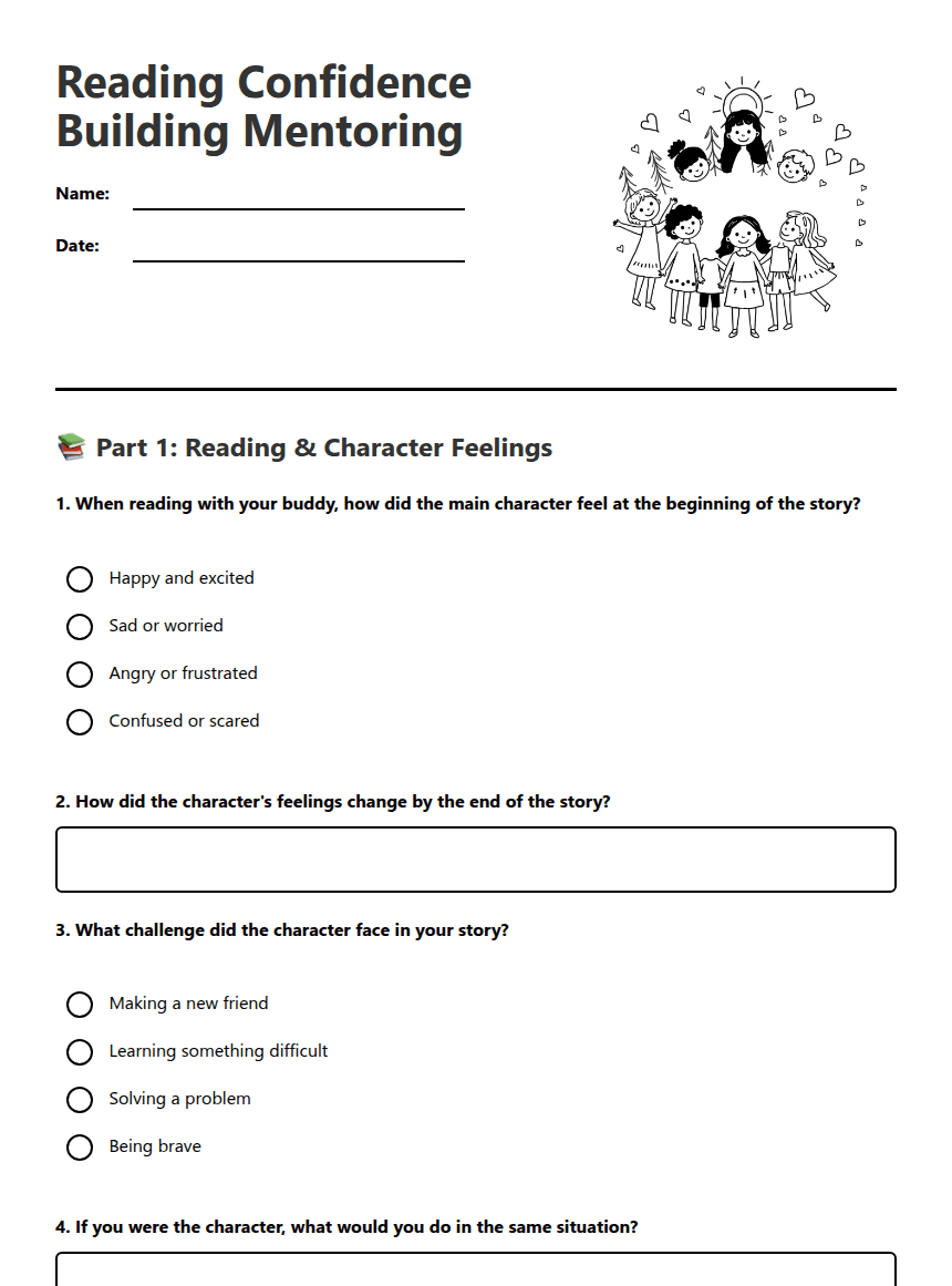 Reading Confidence Building Mentoring worksheet preview