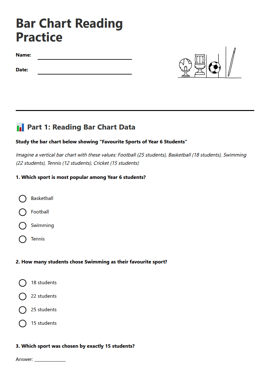 Bar Chart Reading Practice worksheet preview