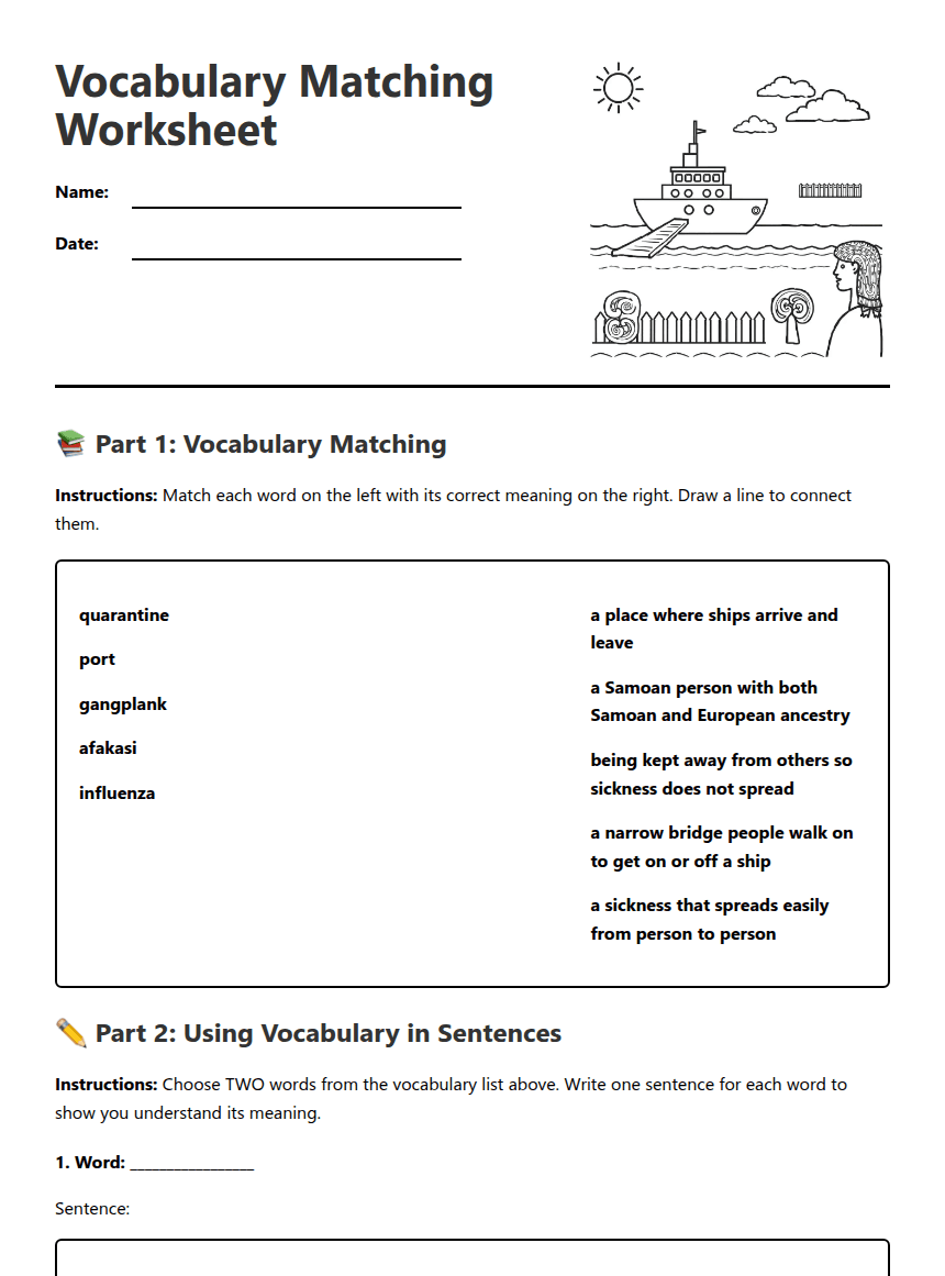 Vocabulary Matching Worksheet worksheet preview
