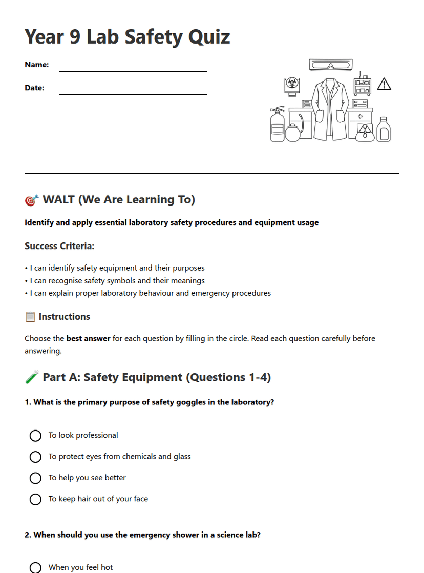 Year 9 Lab Safety Quiz
