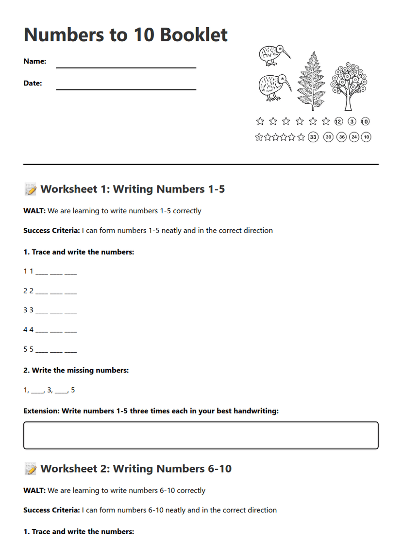 Numbers to 10 Booklet