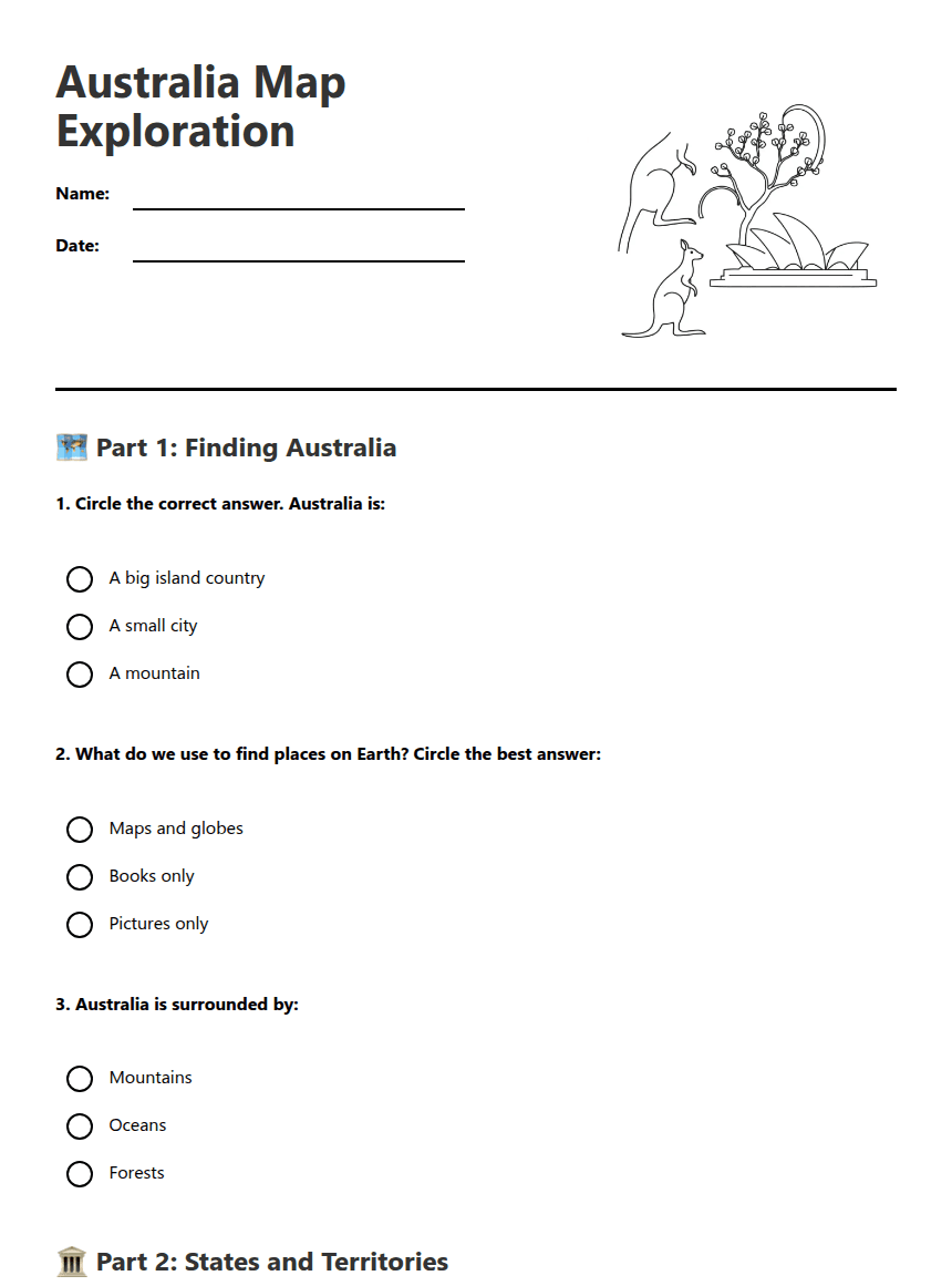 Australia Map Exploration worksheet preview
