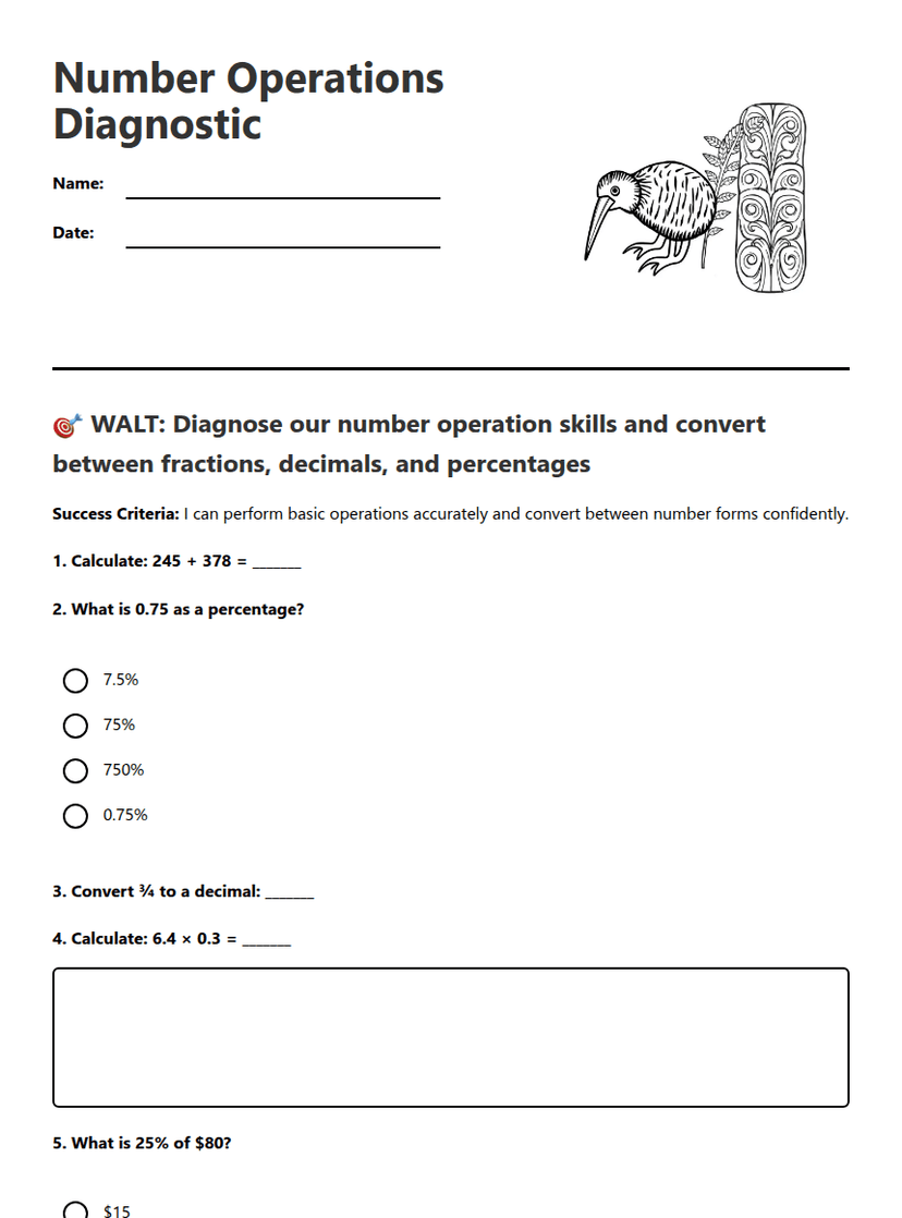 Number Operations Diagnostic