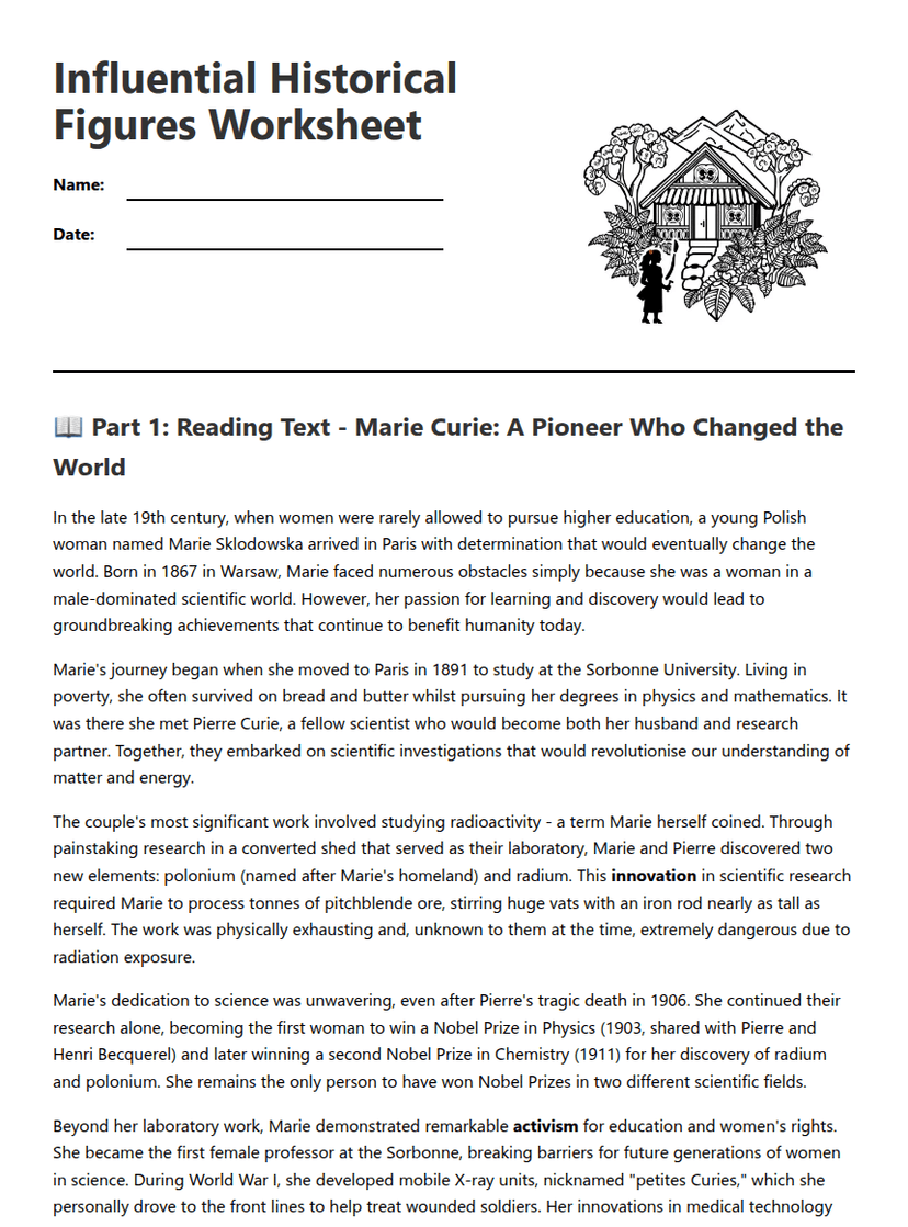 Influential Historical Figures Worksheet