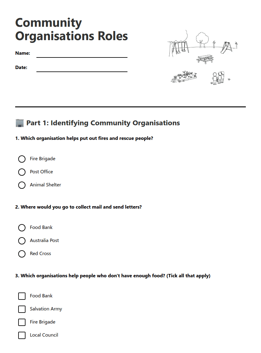 Community Organisations Roles worksheet preview