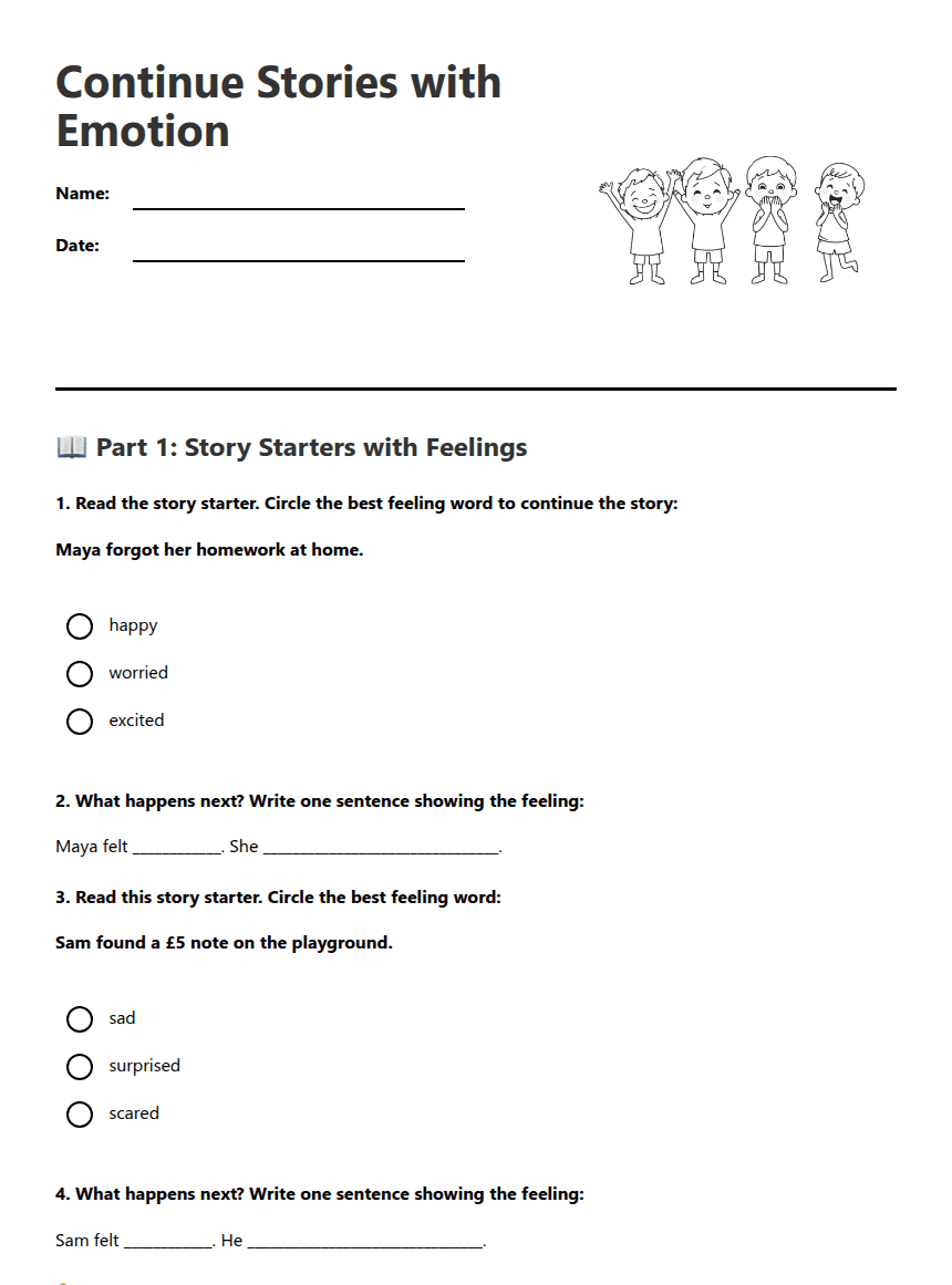 Continue Stories with Emotion worksheet preview